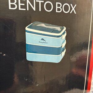 Two New,Tommy Bahama Bento Box/Lunch Boxes w/Handle, 3 Tier, Leak-proof, Plastic